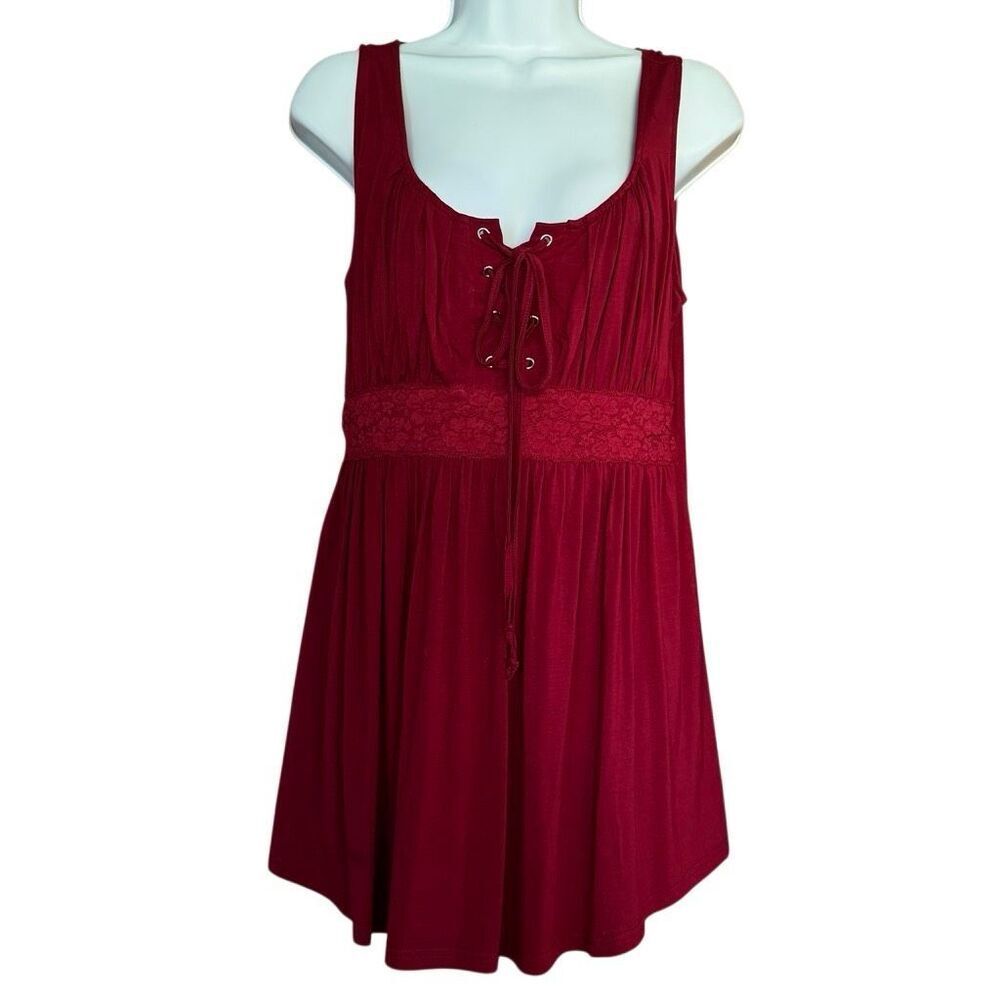 Mooncolour Y2K Maroon Stretch Cotton Sleeveless Lace Up Blouse L